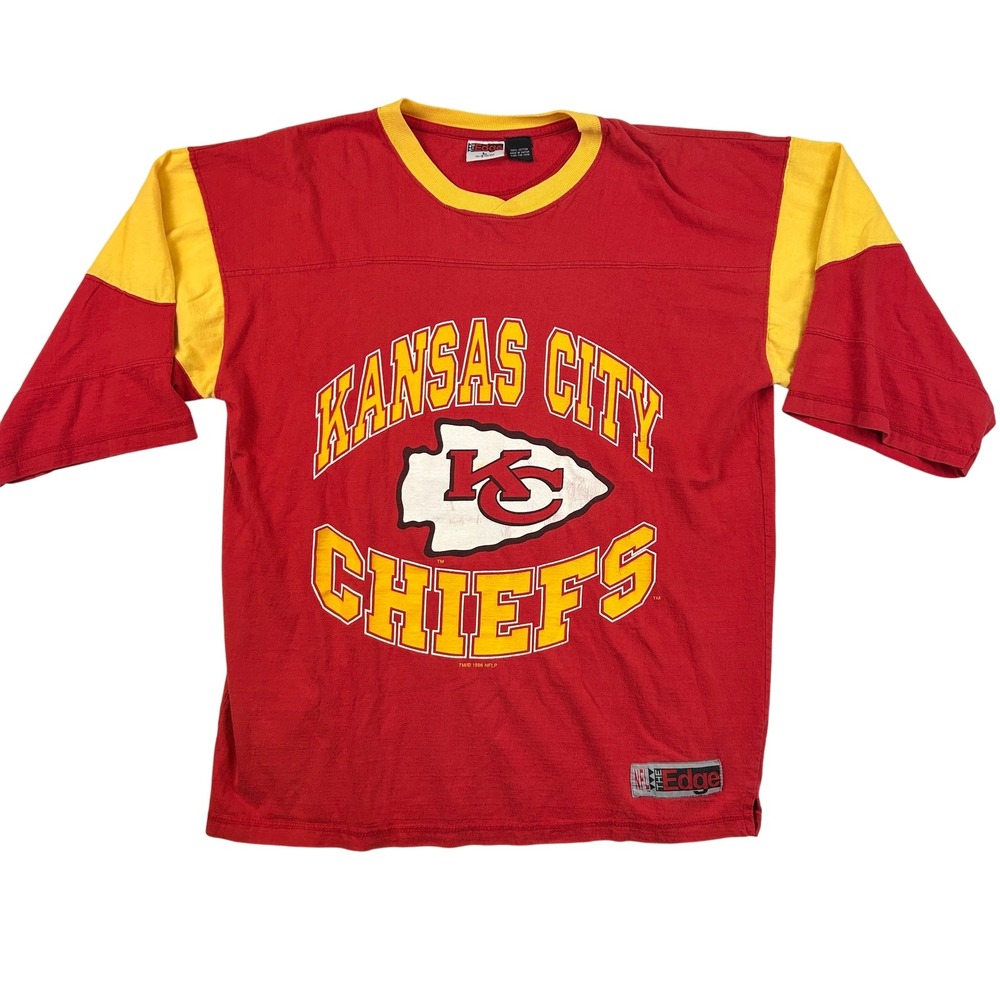 Vintage Kansas City Chiefs Shirt Mens Large Red Yellow NFL Football The Edge 90s